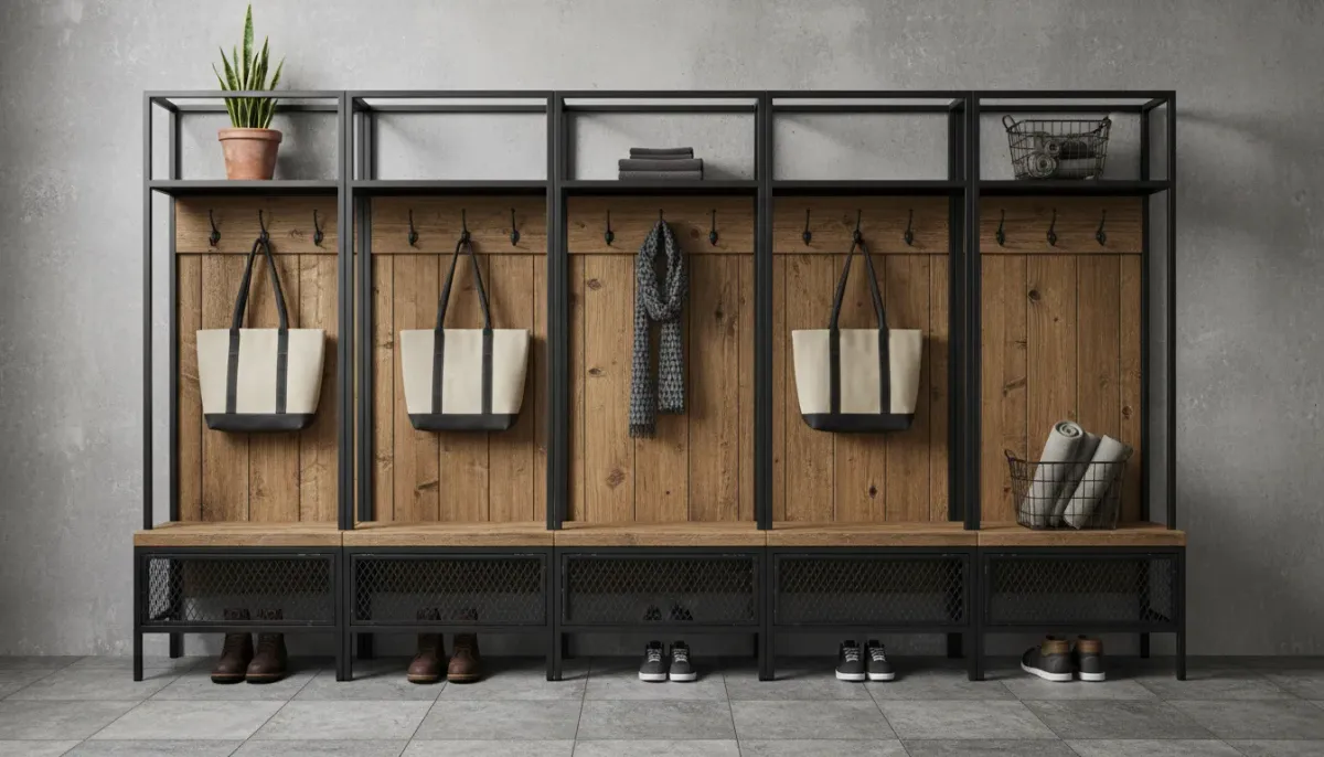Industrial Chic Mudroom Lockers: Metal, Wood, and Functionality