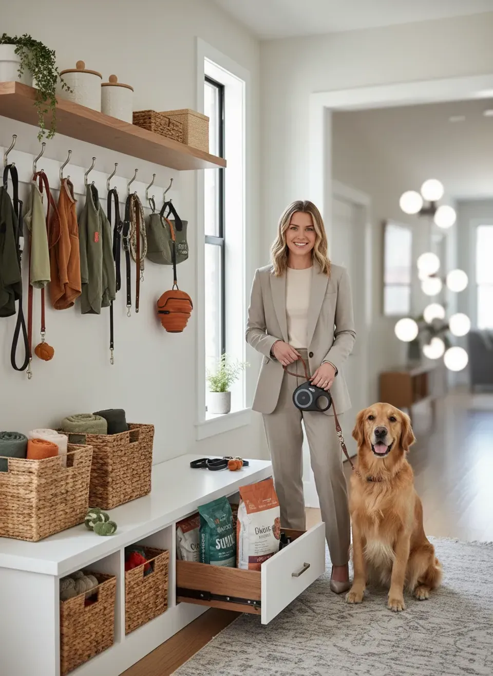Integrating Pet Gear Storage into Your Built-In Entryway Organization