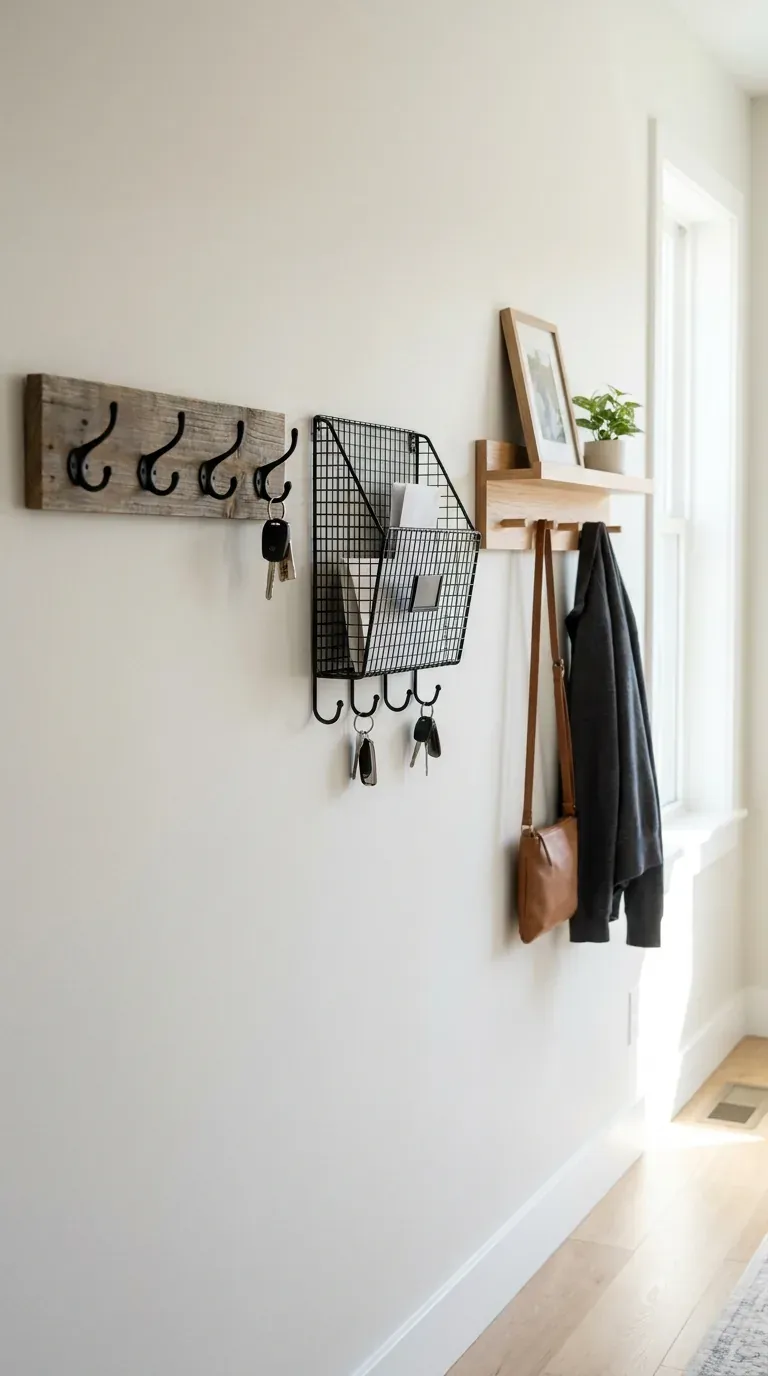 three styles of key hook and shelf in wood metal and minimalist oak comparison