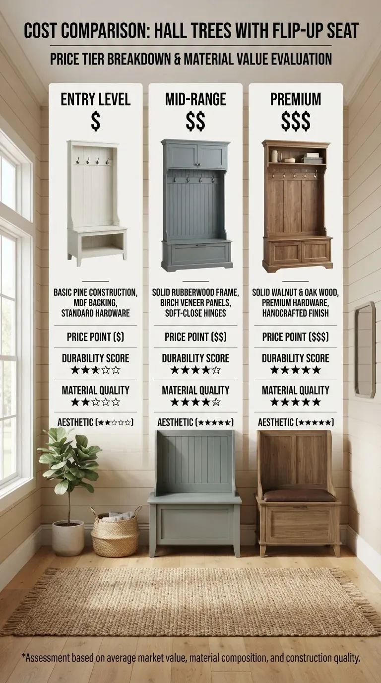 Hall tree cost-per-year comparison - particle board vs steel vs hardwood longevity