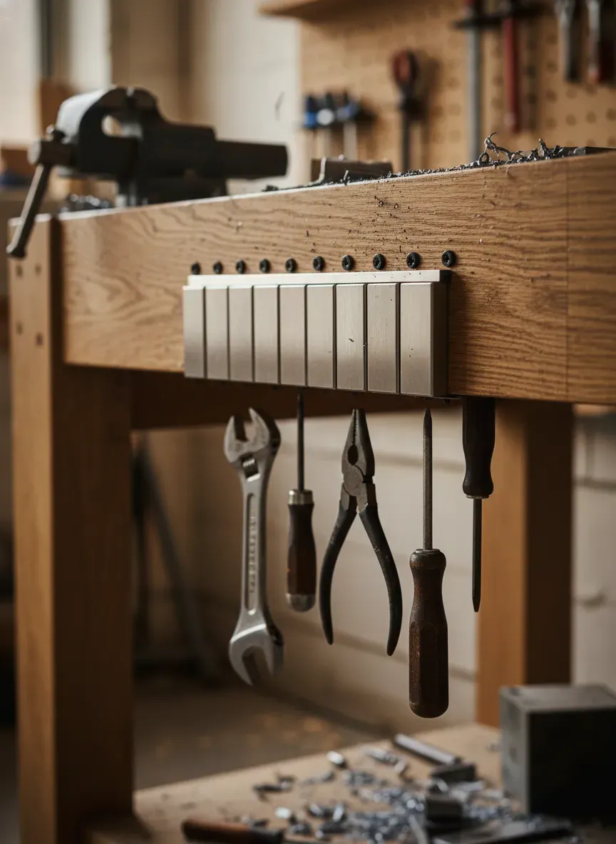 Installing a heavy-duty magnetic array under a solid oak workbench cabinet