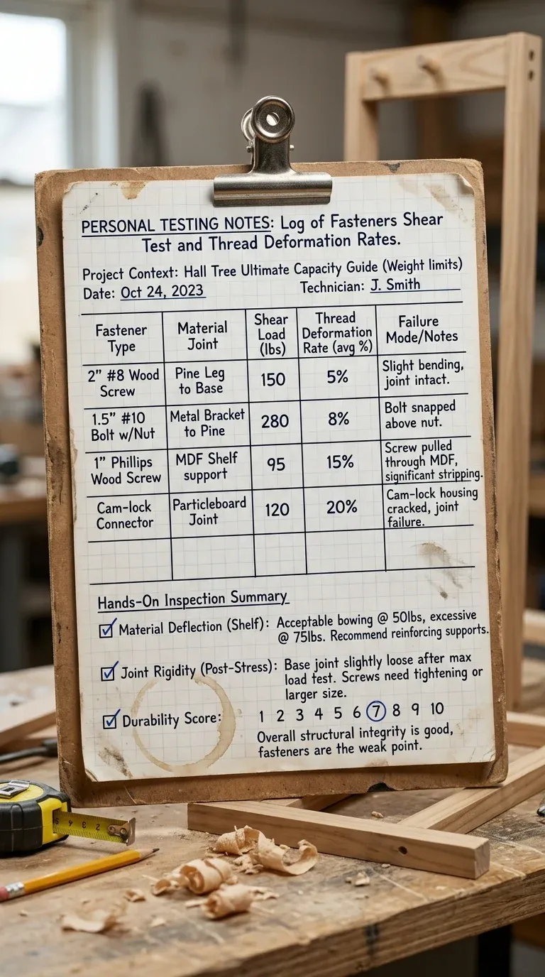 Personal Testing Notes: Log of fasteners shear test and thread deformation rates