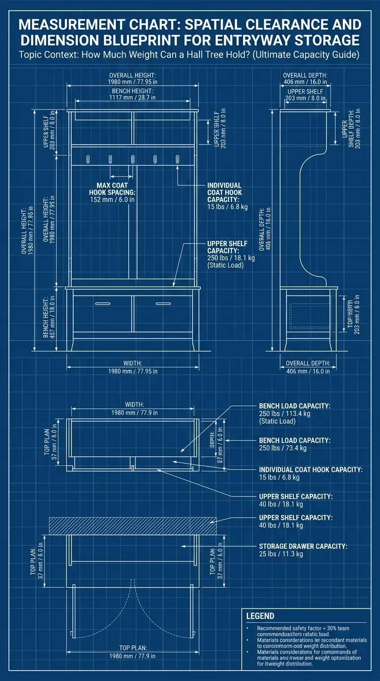 Measurement Chart: Spatial clearance and dimension blueprint for entryway storage