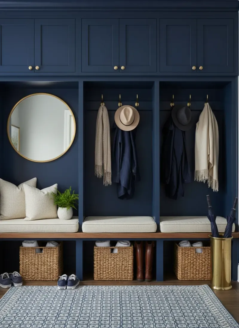 Professional SEO visualization for Navy Blue Mudroom Ideas: Classic Cubby Designs for a Sophisticated Entry