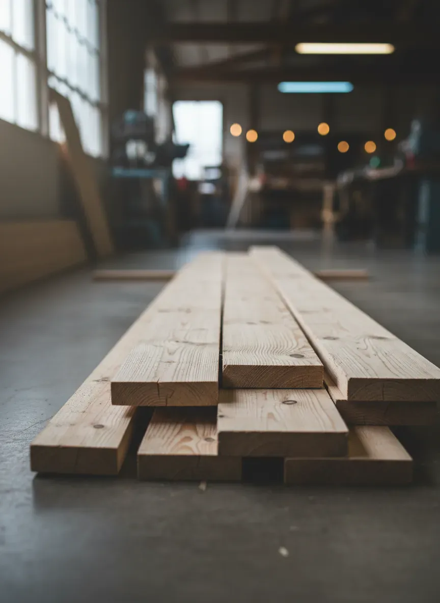 Selection of straight dimensional pine lumber ready for cutting
