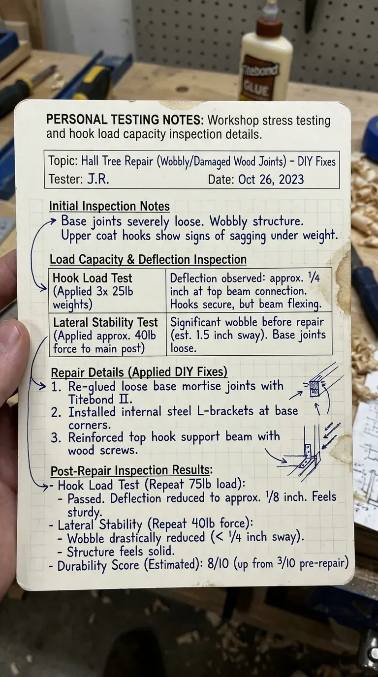 Personal Testing Notes: Workshop stress testing and hook load capacity inspection details