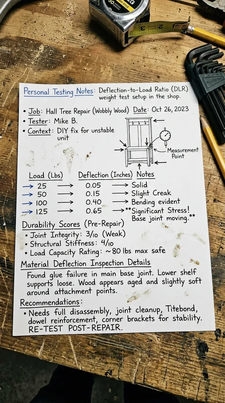 Personal Testing Notes: Deflection-to-Load Ratio (DLR) weight test setup in the shop