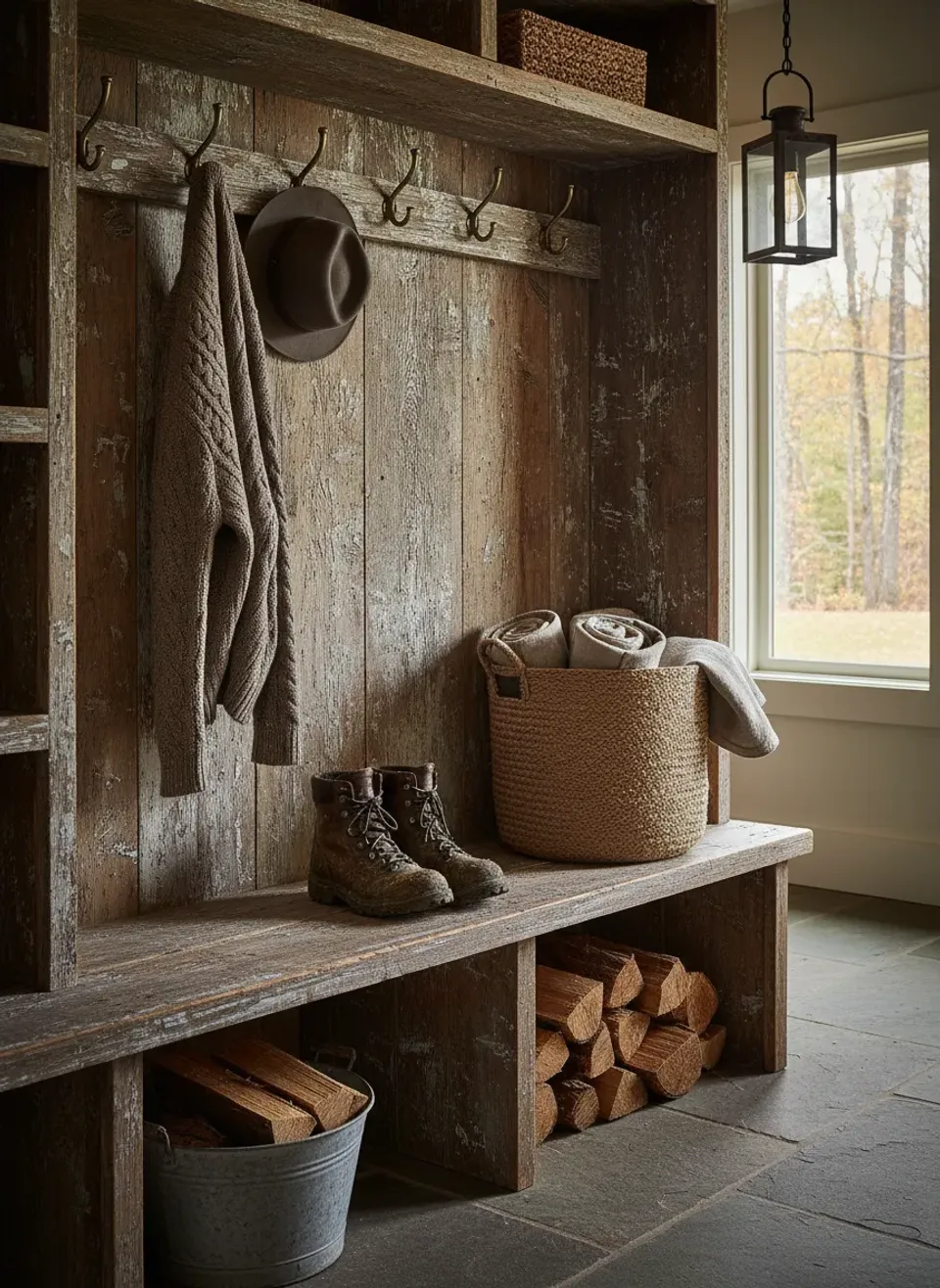 Rustic Charm: Weathered and Distressed Wood Mudroom Ideas You’ll Love