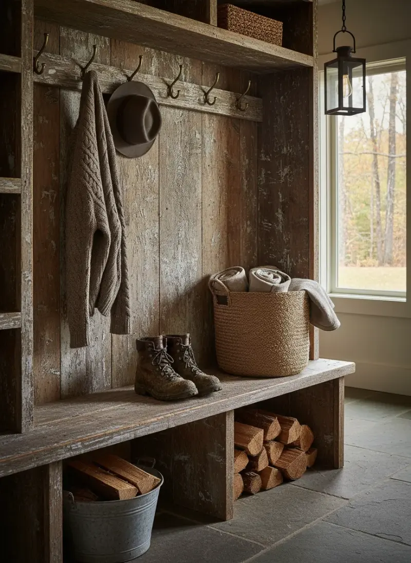Rustic Charm: Weathered and Distressed Wood Mudroom Ideas...