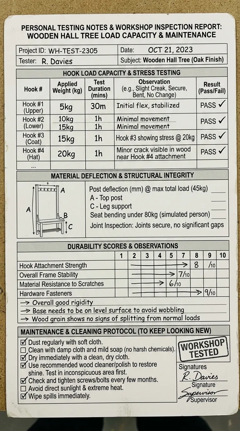Personal Testing Notes: Workshop stress testing and hook load capacity inspection details
