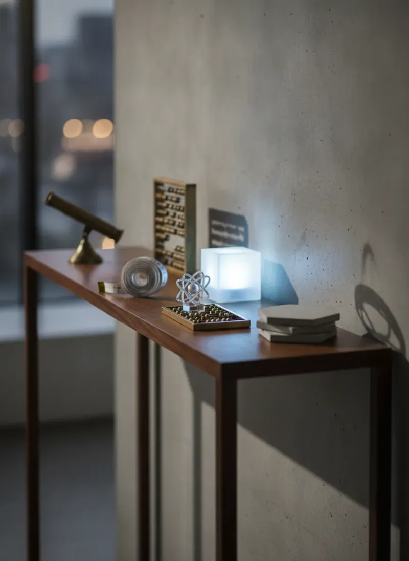 A beautifully styled slim console table in a minimalist modern entryway