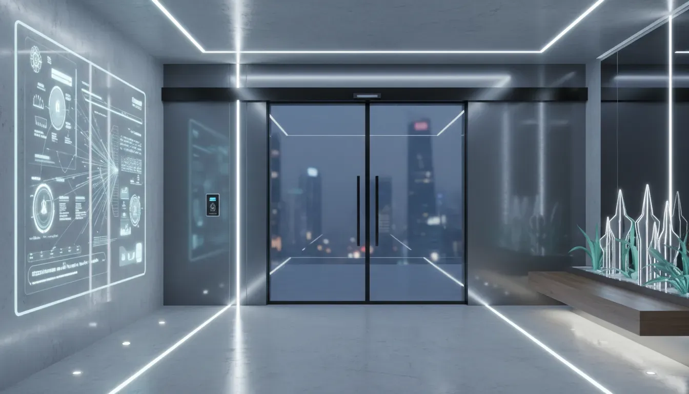 A futuristic concept of a smart home entryway with integrated lighting and automated features