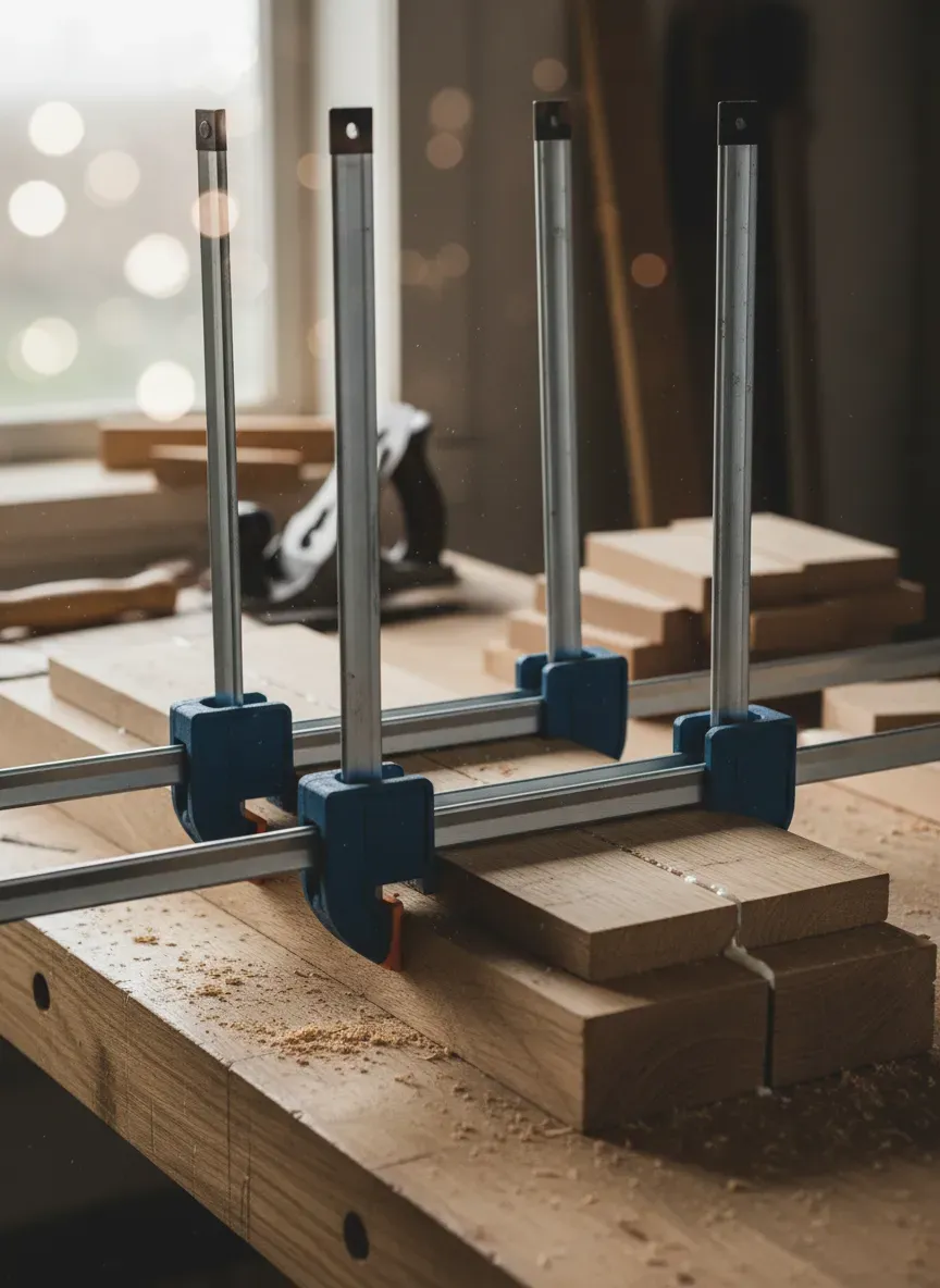 Using heavy-duty parallel clamps for a workbench glue-up