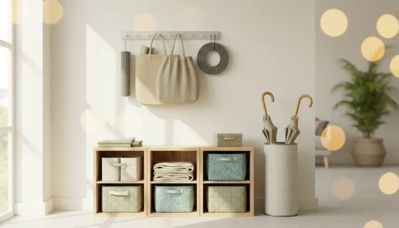Professional SEO visualization for Sustainable Storage: Eco-Friendly and Recycled Materials for Entryway Organizers