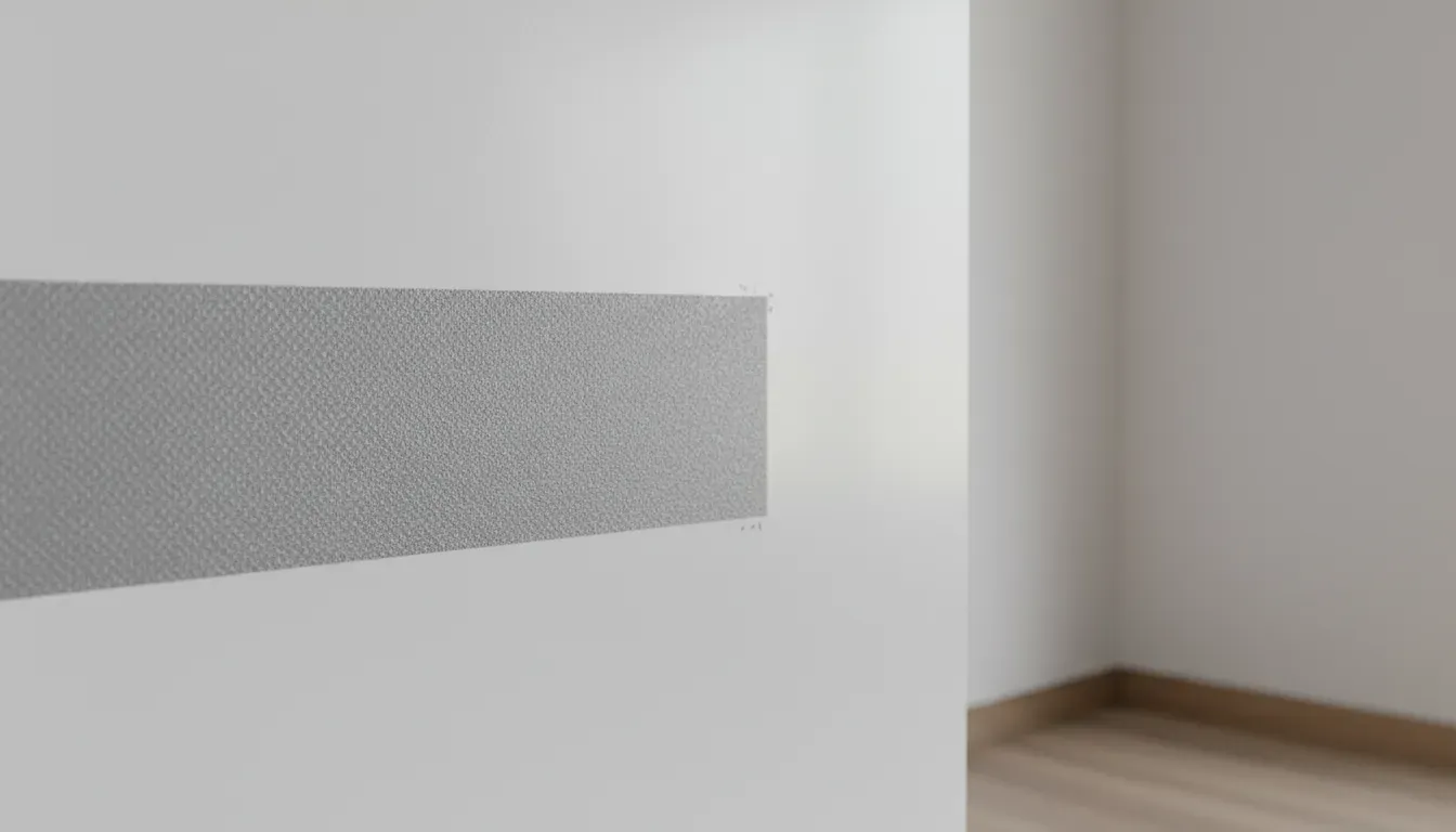 Close-up of a heavy-duty adhesive mounting strip applied to a smooth wall surface
