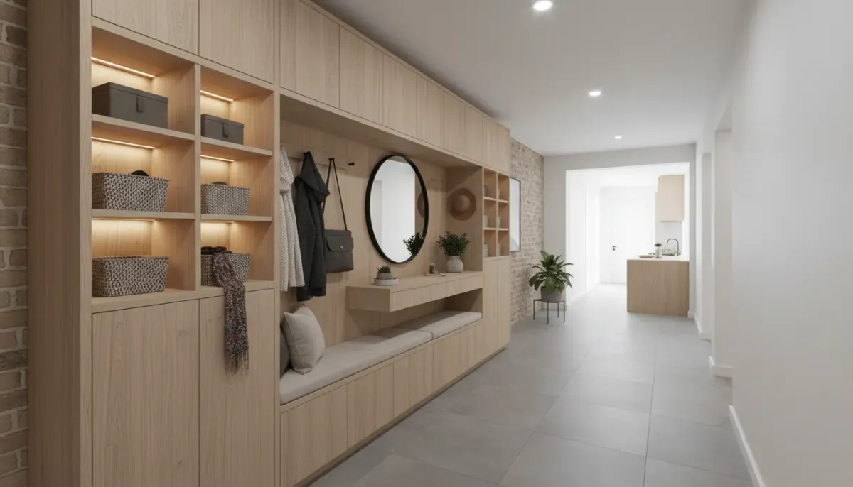 Utilizing the Side Wall: Maximizing Entryway Storage in Long, Thin Apartment Layouts