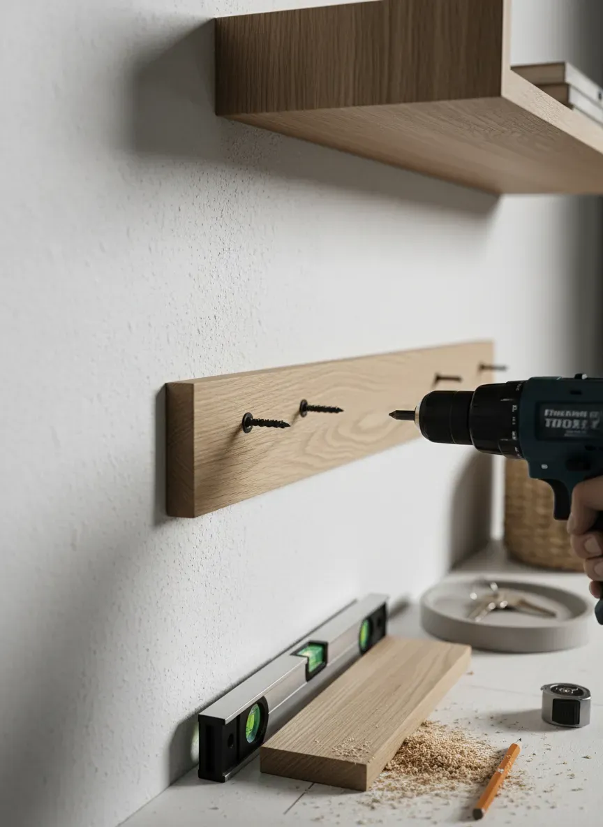 Installation process of a French cleat for a floating entryway shelf