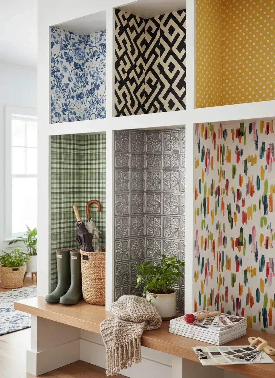 Wallpaper Cubby Backs: Creative Ways to Add a Pop of Pattern to Your Mudroom
