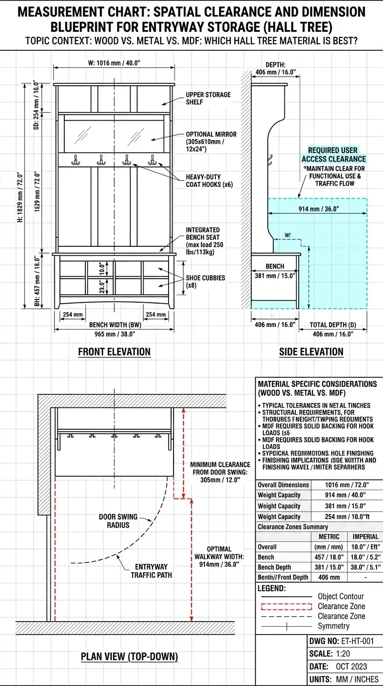 Measurement Chart: Spatial clearance and dimension blueprint for entryway storage
