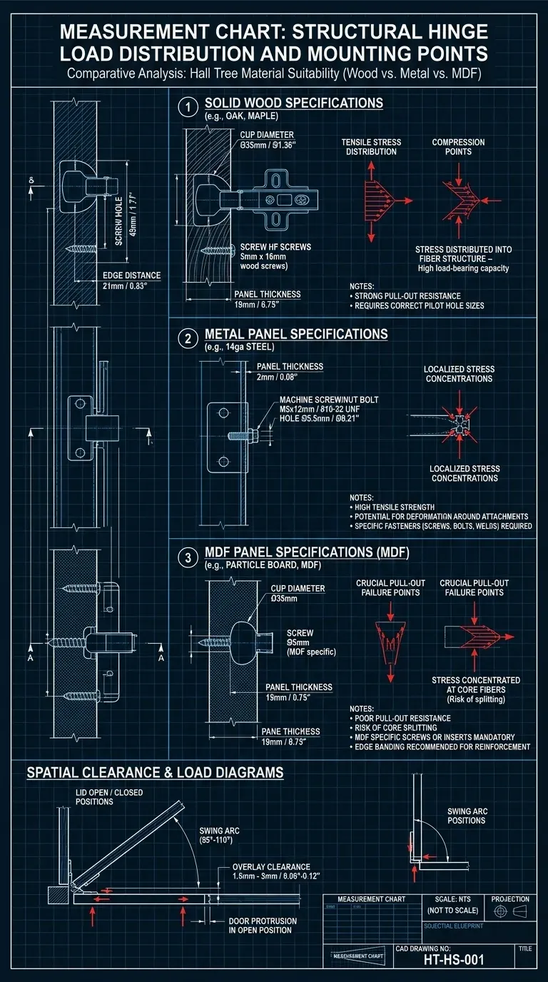 Measurement Chart: Structural hinge load distribution and mounting points