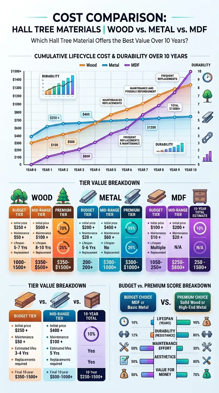 Cost Comparison: Lifecycle cost vs material durability graph over 10 years