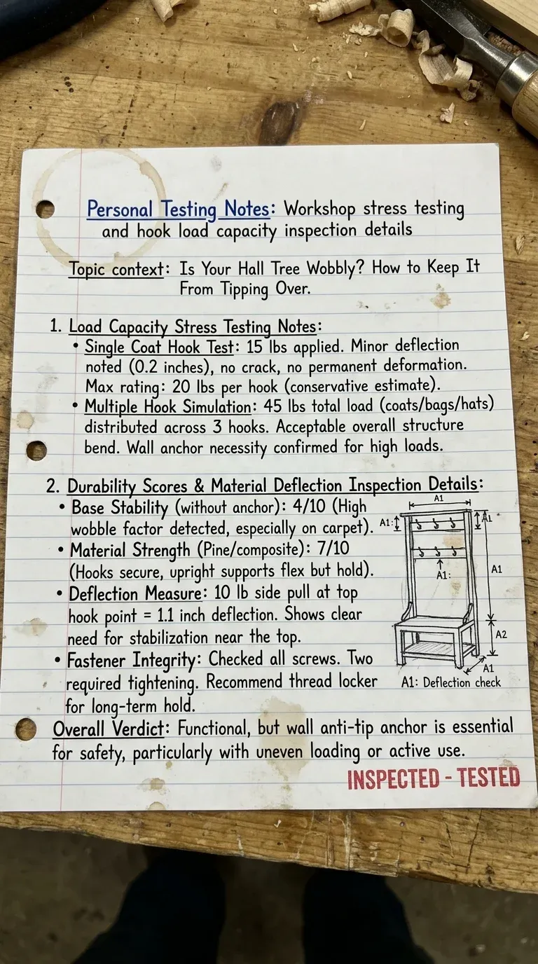 Personal Testing Notes: Workshop stress testing and hook load capacity inspection details