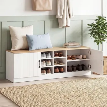 Wooden 2-Door Entryway Shoe Storage Bench