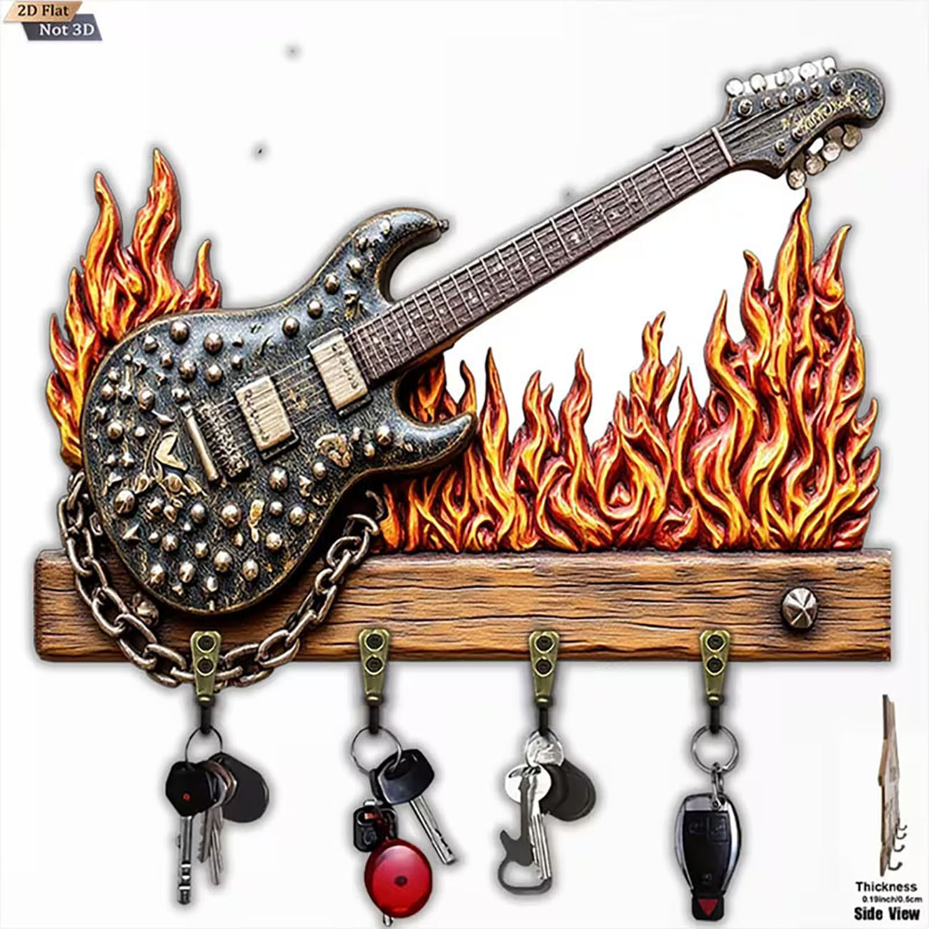2D Flame guitar key holder for wall